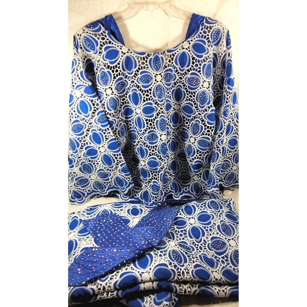 Women's 5pc Bollywood Style Satin Wrap Skirt, Top, Pants, Dupatta - Blue -‎ 48"